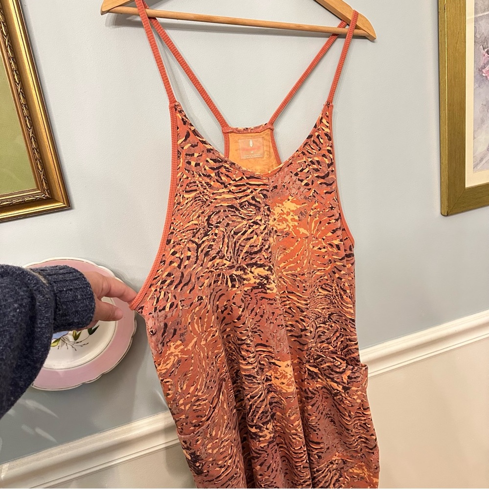Free People Hot Shot Onesie Jumpsuit Size XS Orange Coral Printed Movement - Picture 3 of 11